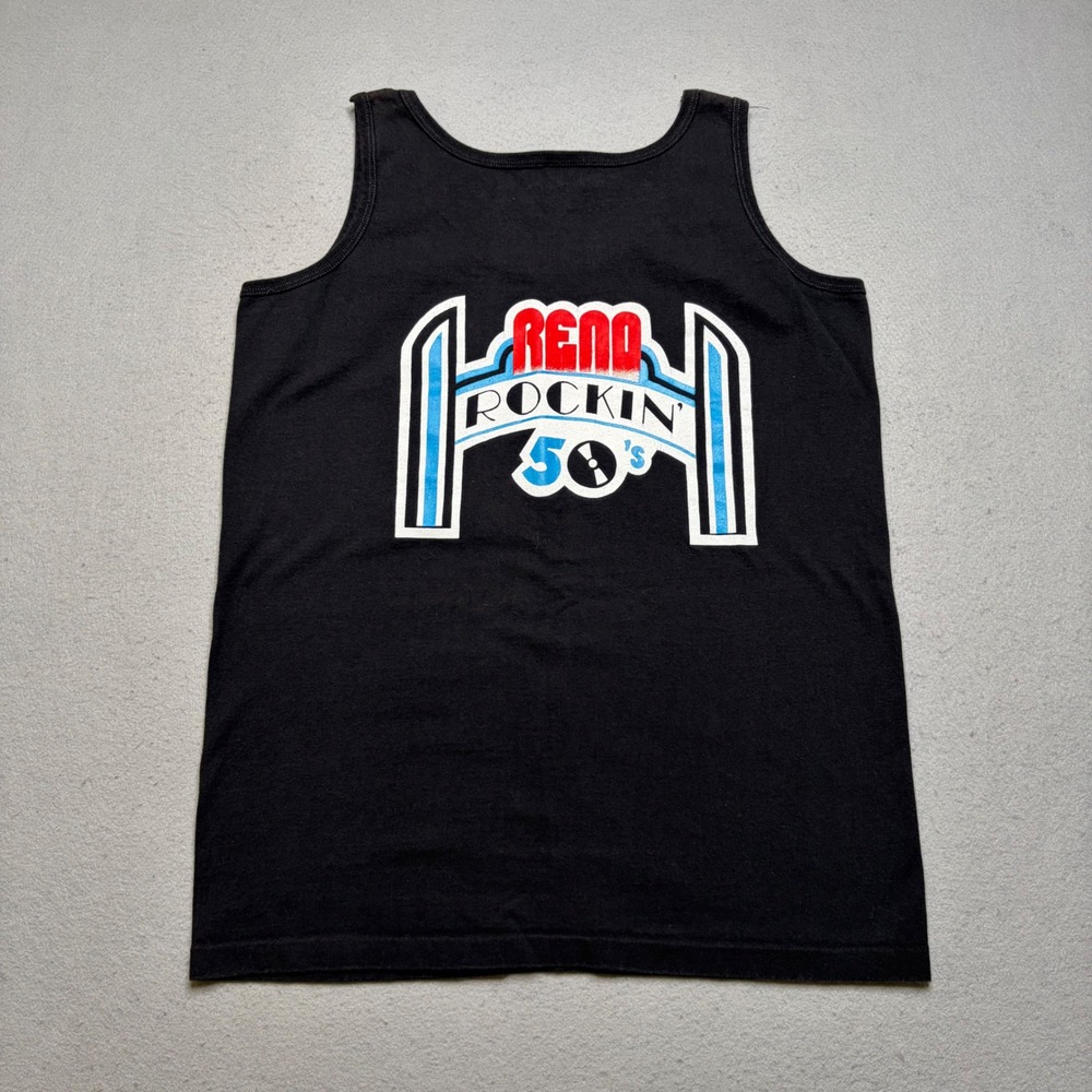Anvil‎ Tank Top Mens M Black Reno Rockin 50s Vintage 90s Graphic Made in USA